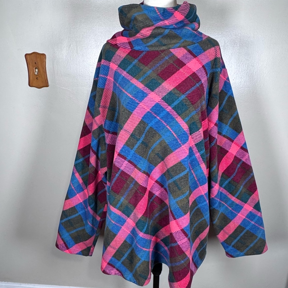 Talbots Tartan Plaid Funnel Neck Microfleece Plus Sz 3X Cozy Pullover Sweatshirt